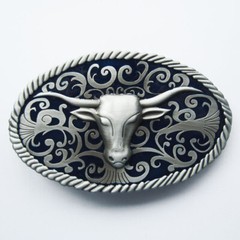 Longhorn Bull Western Blue Enamel Metal Belt Buckle
