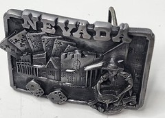 Nevada State Belt Buckle, 3D Image, Heavy, Gold Miner Casino, Signed 1982 H-20