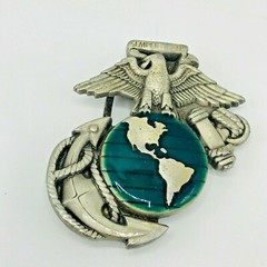 Vintage US Marines CorpBelt Buckle Semper Fidelis Pewter Metal 1995 Globe Anchor