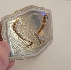 Vintage American Bald Eagle Belt Buckle. Made In USA. Silver Tone Eagle.