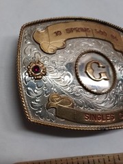 1986 – SPRING 500 – SINGLES C – GERMAN SILVER – BELT BUCKLE – listing # 9560