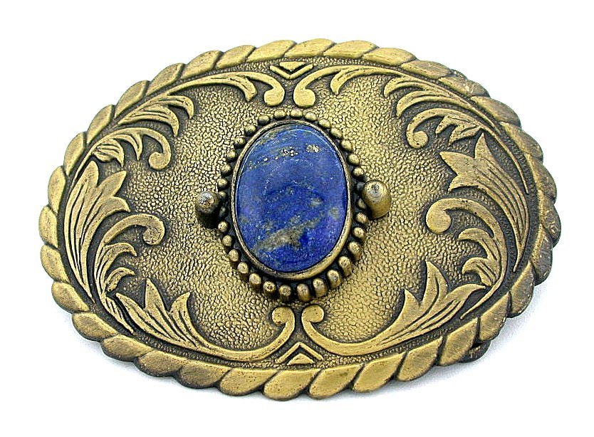 Gold Color Southwest Western Oval Natural Lapis Cabochon Belt Buckle EPBB139