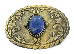 Gold Color Southwest Western Oval Natural Lapis Cabochon Belt Buckle EPBB139
