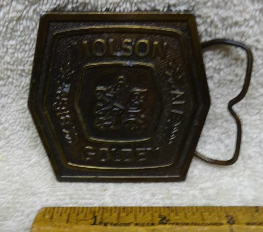 ** Vintage – 1977 – BRASS BELT BUCKLE – MOLSON Beer Ale – made by Jimm Watson