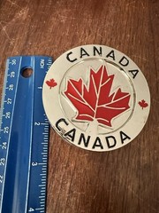 Vintage Canadian Flag Round Belt Buckle Maple Leaf Chrome Red Black Canada Day