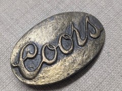 vintage 1970s belt buckle COORS bronze BRASS western BRUTALIST handcrafted FOLK