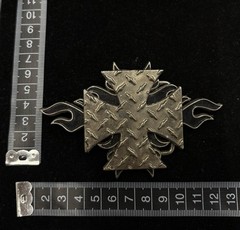 Vintage Y2K silver toned Maltese cross belt buckle and black flame details RARE