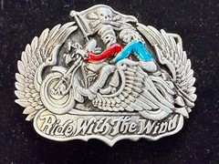 Ride With The Wind Wings Skull Flag Motorcycle Bikers Riders Cutout Belt Buckle