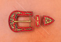 Retro Brass Red Crystal Rhinestone Western Floral Belt Buckle Set Fit 30MM Strap
