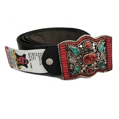 Tibetan Silver Belt Buckle Leather waist trap Turquoise Coral Clasp, B47