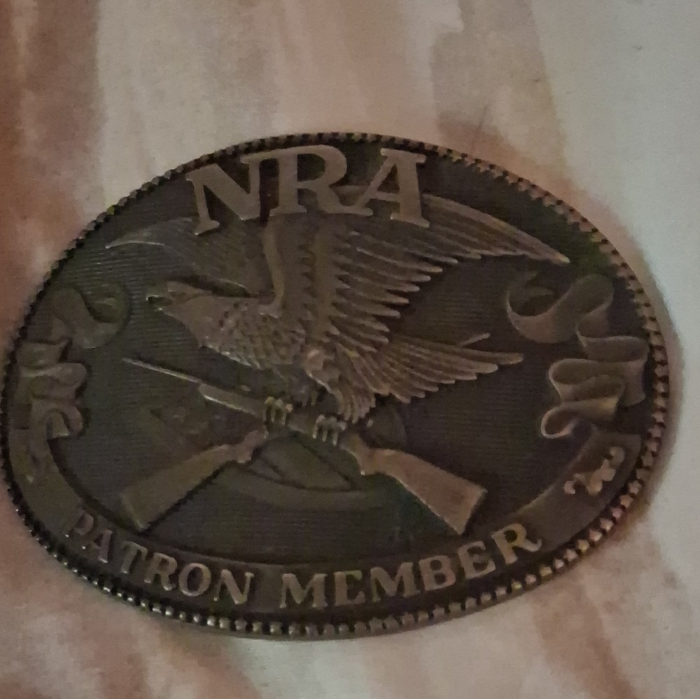 Norman Company Solid Brass Oval Western BeltBuckle 1970s NRA Eagle Patron Member
