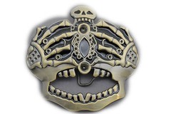 Men Women Dark Gold Belt Buckle Skull Skeleton Bones Pirate King Crown Statement