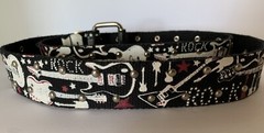 Rock Music Guitar Goth Studded Print Metal Buckle Belt Size L Relic Brand