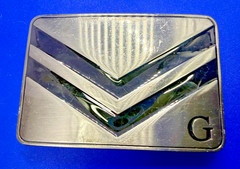 Two Stacked Chevron Shapes? Black Enamel Stripes G Letter Belt Buckle