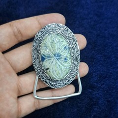 Carved K2 Stone Silver Plated Belt Buckle Handmade Gemstone Western Belt Buckle