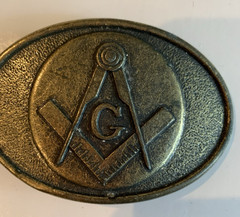 Vintage Masonic Compass G Symbol Gold Tone Oval Metal Belt Buckle