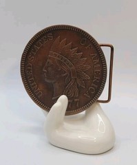 Indian Head Penny 3D Coin Shaped 1877 Replica Metal Belt Buckle • Indiana Metal