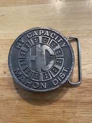 HY Capacity Belt Buckle Collector SOLID METAL Man Cave Patina Mahon Dist. BROKEN