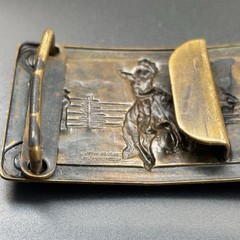 Vintage Justin Belt Bronco Horse Rider Brass Belt Buckle Cowboy Western c1950