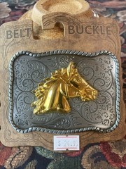 Gold Tone Horse Head With Metal Backing Belt Buckle