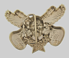 Skull Belt Buckle Crossbones Guitars Gold Metal Bling Halloween Pirate Costume