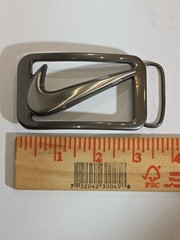 Nike Swoosh Cut Out Belt Buckle Used Silver Gray Appx 2&Prime; x 3.5&Prime;
