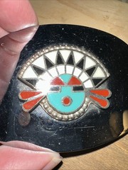 Unisex Belt Buckle Enamel Sun Face Vintage Southwestern Style Oval (HTR)