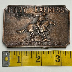 Pony Express From 1849 Belt Buckle Copper Tone First With The US Mail Western