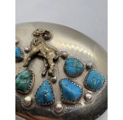 Vintage Ahumada & Sons Baboquivari Turquoise Ram Belt Buckle Silver Tone Oval
