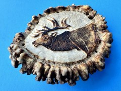 Vintage Elk Antler Belt Buckle Hand Carved M Horvat Western Rustic