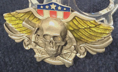 VTG Siskiyou Pewter & Enamel Biker Belt Buckle Skull & Crossbones Wheel & Wings