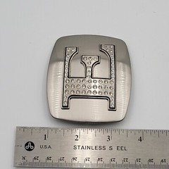 Initial E Monogram Square Belt Buckle Brushed Chrome With Rhinestones