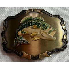 Vintage Raintree Bass Fishing Belt Buckle Enamel Largemouth Fish 1979 USA Made
