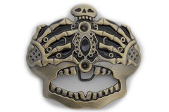 Men Women Dark Gold Belt Buckle Skull Skeleton Bones Pirate King Crown Statement