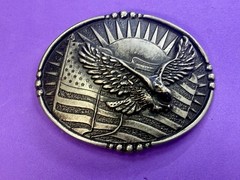 USA American Eagle Soaring Over Flag Sunrise Sunshine Patriotic Belt Buckle