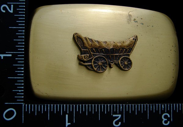 LI06115 VINTAGE ***COVERED WAGON*** BRUSHED BRASSTONE WESTERN BELT BUCKLE