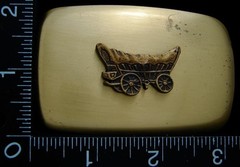 LI06115 VINTAGE ***COVERED WAGON*** BRUSHED BRASSTONE WESTERN BELT BUCKLE