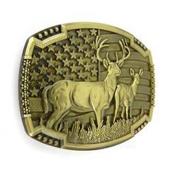 Buck Deer American Flag Belt Buckle USA Hunter Antique Bronze Tone 1.5&Prime; Belts