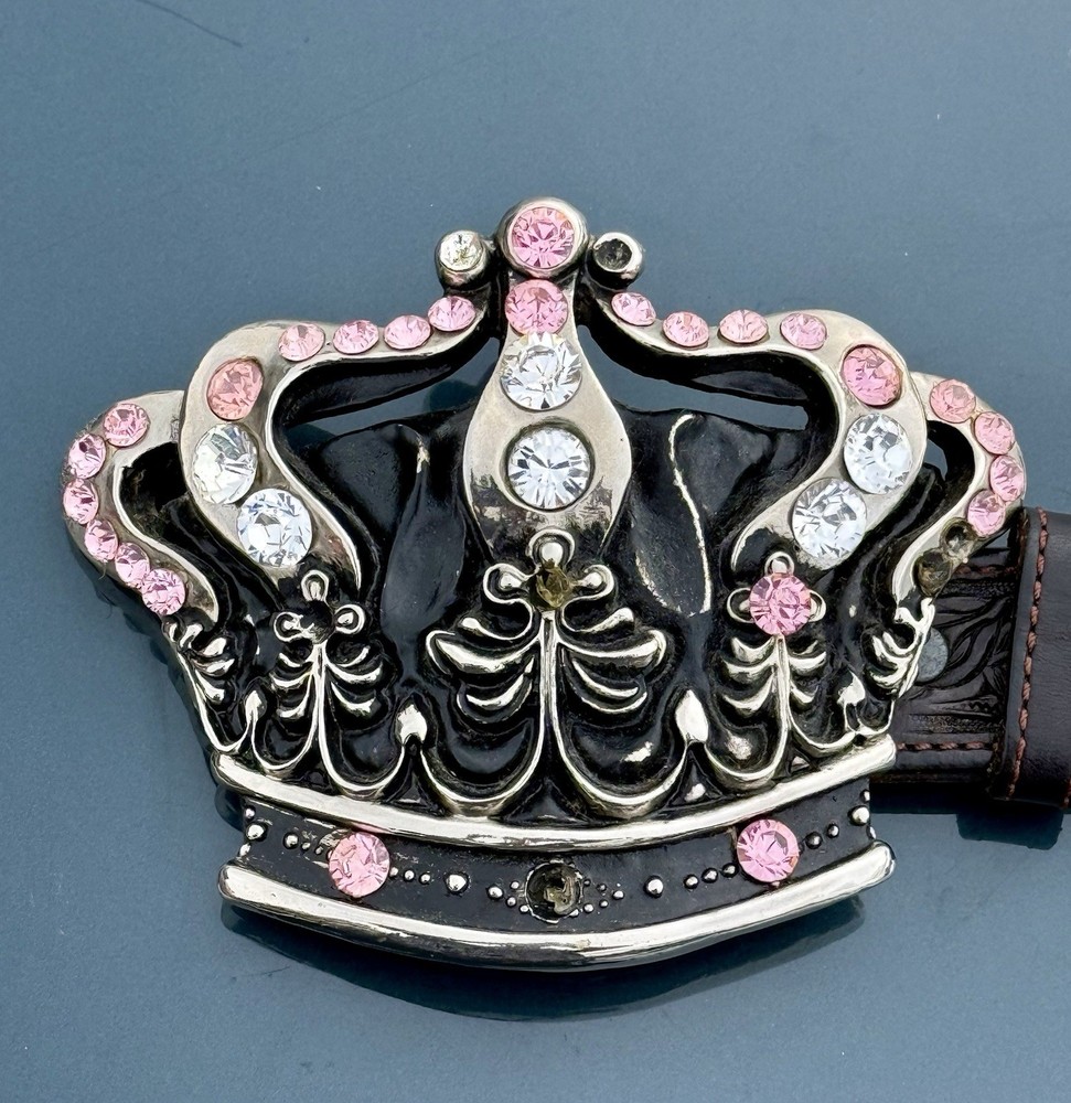 Chrome Angels Belt Buckle W/ Visalia Belt 44 So-cal Swarovski Crystals Goth