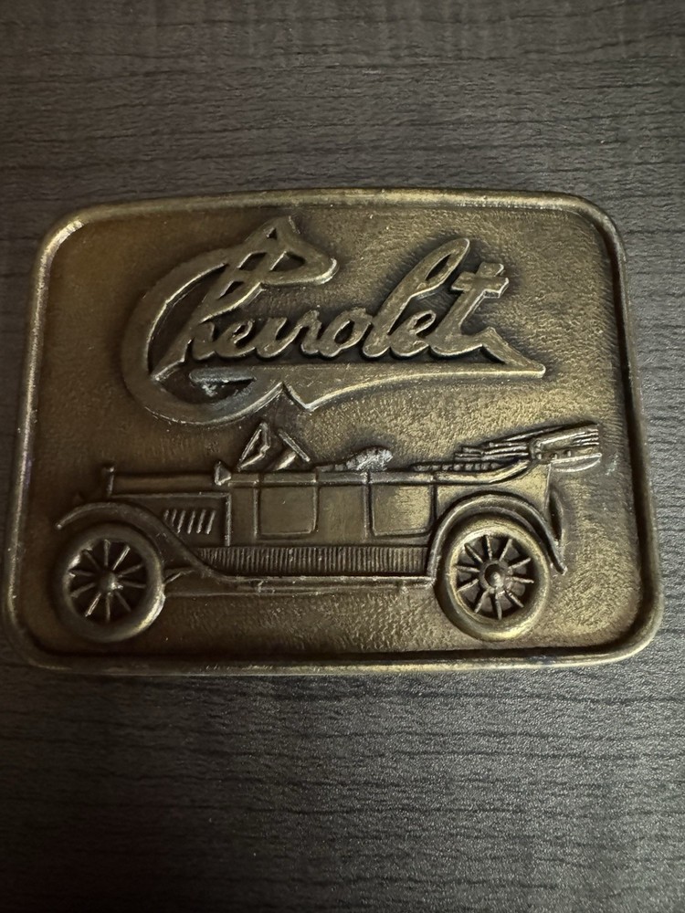 R.J. Roberts & Co. Chevrolet Logo Gold Tone Western Belt Buckle 1.5in Rect