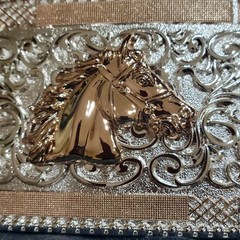 Horse Face Cowboy Belt Buckle Western HebillaSilver & Rosetone 4×3.5 Inch