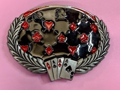 Four Aces Laurel Leaf Playing Card Casino Las Vegas Gambling Gambler Belt Buckle