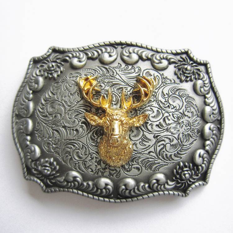 HORN 3-D ANIMAL DEER HEAD GOLD RODEO COWBOY WESTERN BELT BUCKLE
