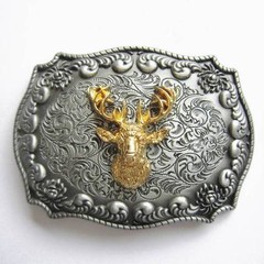 HORN 3-D ANIMAL DEER HEAD GOLD RODEO COWBOY WESTERN BELT BUCKLE