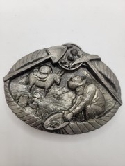 1980&rsquo;s Gold Miner Panning Pewter Silver Tone Belt Buckle Buckles Of America