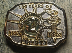 100 Years of Liberty 1886-1986 Gold & Silver Tones Belt Buckle 3 3/8&Prime; x 2 5/8&Prime;