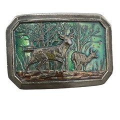 VTG Great American Buckle Co. Enameled Metal Deer Belt Buckle Serial Number 520