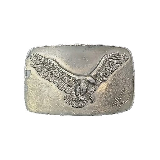 Vintage METAL EAGLE BELT BUCKLE &rsquo;77 LEWIS CORP PALATINE IL SIGNED VAP ON FRONT
