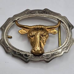Western Belt Buckle Bull Head Silver Tone Gold Tone Western Cowboy Vintage Rodeo