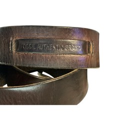 Vtg Fossil brown Leather Belt Silver Buckle Rugged Casual Distressed 34